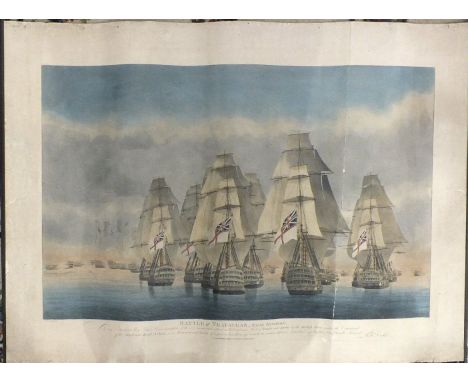 After R Dodd, a set of four coloured unframed engravings of the Battle of Trafalgar: 'Rear Division', 'Van Division', 'Victor