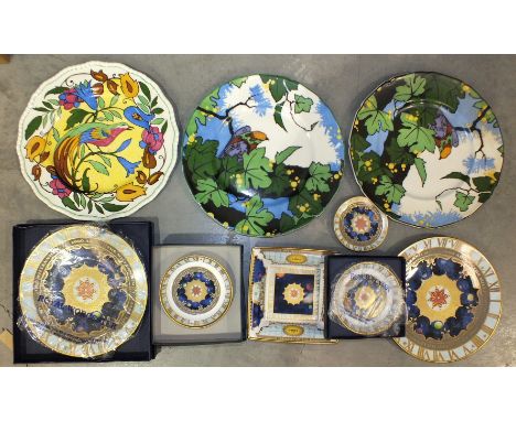 Three Royal Doulton plates decorated with birds and foliage together with various Royal Worcester 'Millennium' ware.