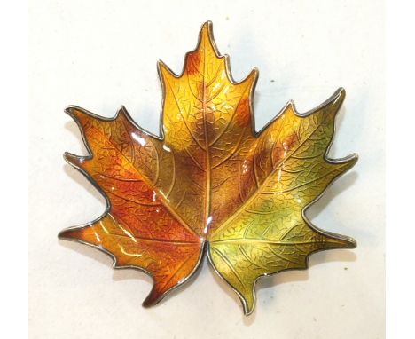 A Norwegian silver gilt and enamel leaf brooch by Hroar Prydz, 56mm.