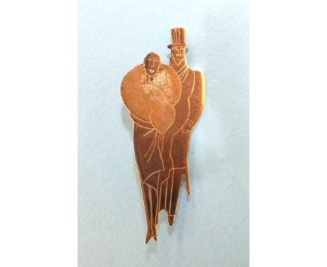 A modern 9ct yellow gold brooch in the form of a 1920's couple in evening dress, 4.4cm, maker P &amp; R Bushell, 2.9g.