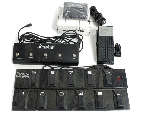 Roland FC-100 foot controller pedal; together with a Marshall six pin guitar amplifier foot switch, a Marshall two channel ja
