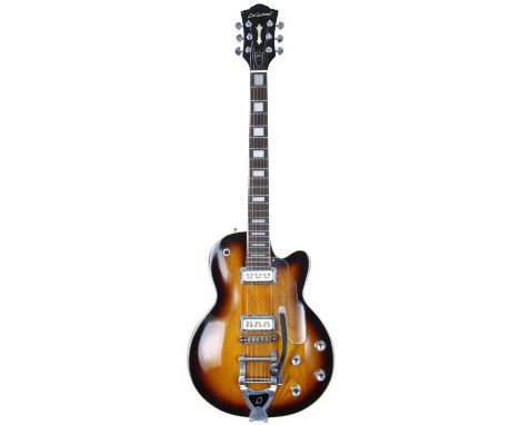 1998 DeArmond by Guild M-75T electric guitar, made in Korea; Body: two-tone sunburst finish, a few light marks and dings to b