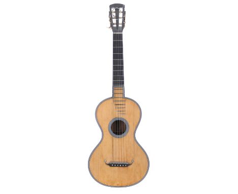 Guitar by and labelled René Lacôte, Paris, circa 1840; Back and sides: one piece back and ribs of maple, poor repaired crack 