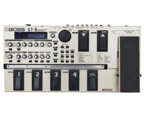 Boss GT-6 guitar effects processor, with manual and PSU; together with an Aspen Pitman tube/amp reference guide  *Please note