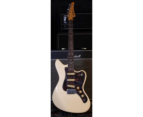 1980s Hohner Professional JT60 electric guitar; Body: vintage white finish, many dings throughout; Neck: maple, wear to thumb
