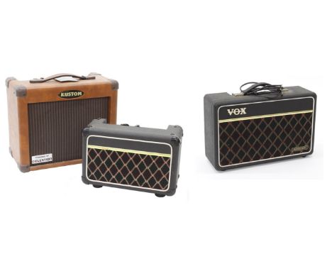 1970s Vox Super Twin guitar amplifier, made in England; together with a Vox battery powered guitar amplifier and a Kustom KAA