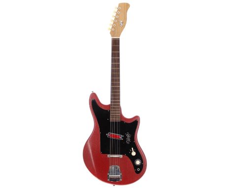 Early 1960s Hopf Twisty electric guitar, made in Germany; Body: burgundy pebble effect finish, rubbing to arm contour, light 