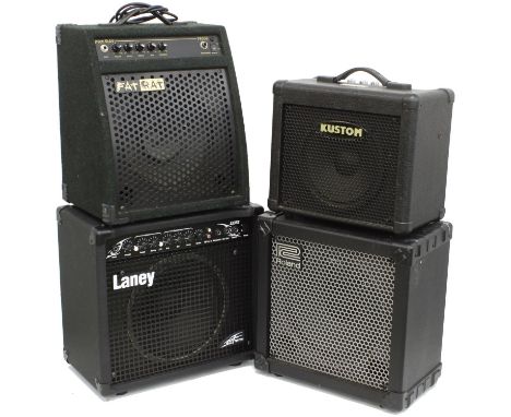 Roland Cube 20X guitar amplifier; together with a Laney LX35R guitar amplifier, a Fat Rat FR30B guitar amplifier and a Kustom