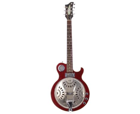Ray Majors - modified Tanglewood TBS Blue Sound electric resonator guitar; Body: red finish, back modified with an opening co