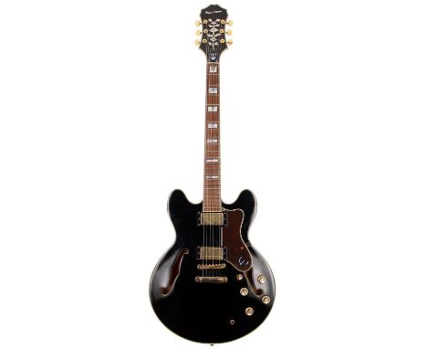 2018 Epiphone Sheraton II Pro electric guitar; Body: ebony finish, surface scratches and marks to back, otherwise good; Neck: