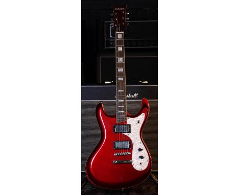 Fullerton MoVibe HH electric guitar; Body: candy apple red, light surface marks to back; Neck: good; Fretboard: rosewood; Fre