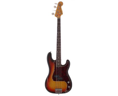 John Entwistle interest - 1972 Fender Precision bass guitar, made in USA, serial no. 376250; Body: sunburst finish, patches o