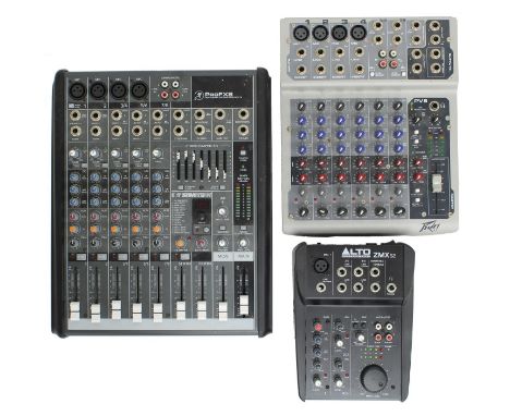 Mackie Pro FX8 professional mixer; together with a Peavey PV8 mixer and an Alto ZMX52 mixer (3)  *Please note: Gardiner Houlg
