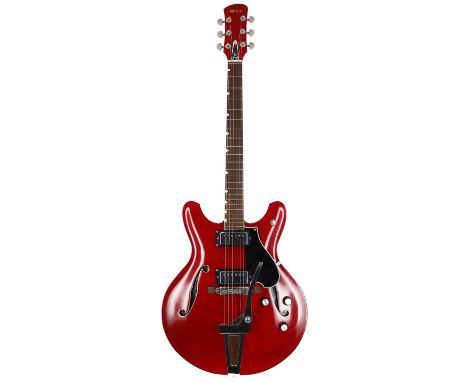 Early 1970s Yamaha SA-30 semi-hollow body electric guitar, made in Japan; Body: cherry red finish, surface buckle marks to ba