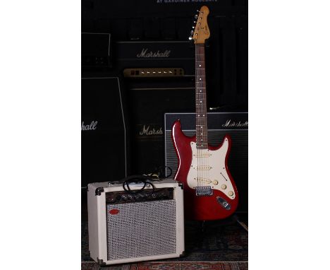 Encore S Type electric guitar; together with a Stagg CA25AR practice amplifier (2) 