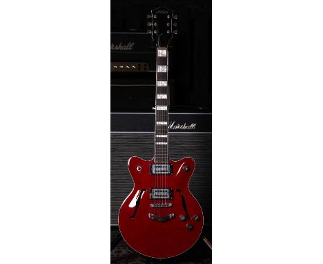 2018 Gretsch Streamliner G2655/FS semi-hollow body electric guitar, made in Indonesia; Body: red finish; Neck: good; Fretboar
