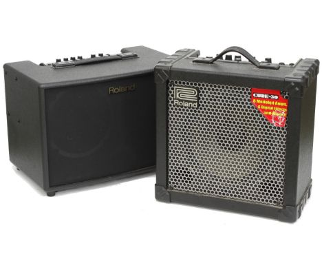 Roland AC-90 Acoustic Chorus guitar amplifier; together with a Roland Cube 30 guitar amplifier (2)  *Please note: Gardiner Ho