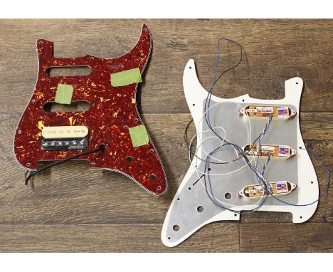 Set of three Bill Lawrence L45-S single coil pickups with three-ply white Strat guard; together with a Wilkinson humbucker pi