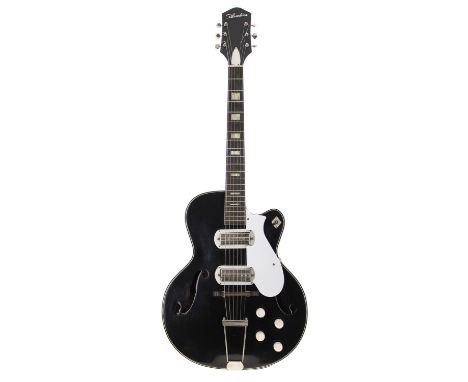 1950s Silvertone by Harmony H1427 Espanada electric guitar, USA; Body: black finish, light checking, light buckle marks and o