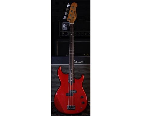 Yamaha BB-300 bass guitar, made in Japan, circa 1983; Body: candy apple red finish, finish dings and blemishes throughout, li