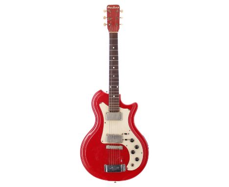 Ray Majors - 1965 Airline Res-O-Glas three-quarter electric guitar, made in USA; Body: red finished Res-o-Glas, various light