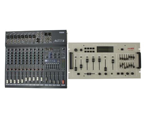 Yamaha MX12/4 mixing console; together with a Behringer Xenyx 1202FX mixer and a SoundLab disco stereo mixer with equalizer e