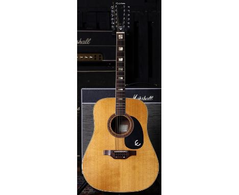 1970s Epiphone FT-165 twelve string acoustic guitar, made in Japan; Back and sides: rosewood, a few light marks; Top: natural
