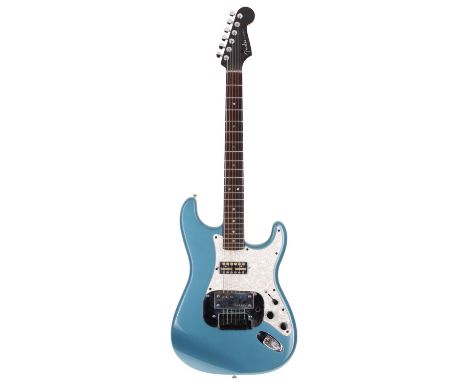 Good partscaster slide guitar comprising fender and other various parts; Body: blue metallic body, probably fender Mexico, mi