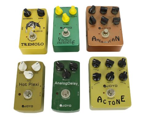 Six Joyo guitar pedals to include an Actone, American Sound, Analog Delay, Hot Plexi, Vintage Overdrive and Tremolo (6)  *Ple