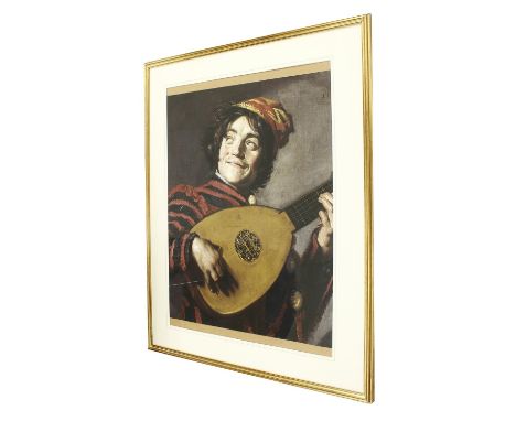 Copy poster print of Frans Hals 1624 'The Lute Player', framed, 36.5"x 29.75" 