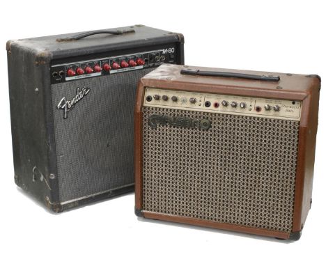 Fender M80 guitar amplifier, made in USA; together with a Carlsbro Sherwood Baby guitar amplifier, an Ibanez IBZ10 practice a