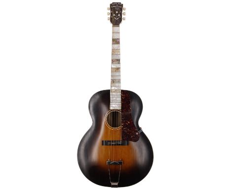 Interesting archtop acoustic guitar branded 'Master Craft by Paramount Instr. Limited' in pearl to the head; Body: sunburst f