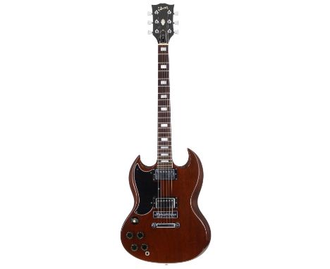 1978 Gibson SG standard left handed electric guitar, made in the USA; Body: walnut finished mahogany, light buckle scratches 