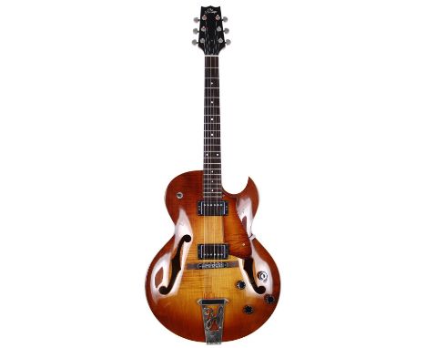 1997 Heritage H-575 hollow body electric guitar, made in USA; Body: almond sunburst finished maple, light buckle marks to bac