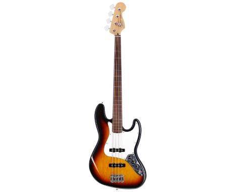 2001 Fender Jazz Bass fretless bass guitar, made in Mexico; Body: sunburst finish, a few very light surface marks; Neck: mapl