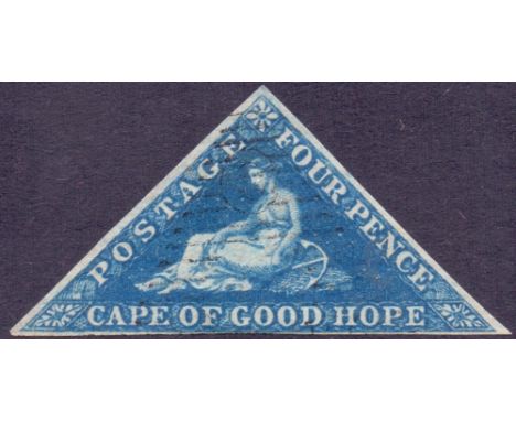 STAMPS : Cape of Good Hope 1855 4d Blue on white paper, very fine used SG 6a