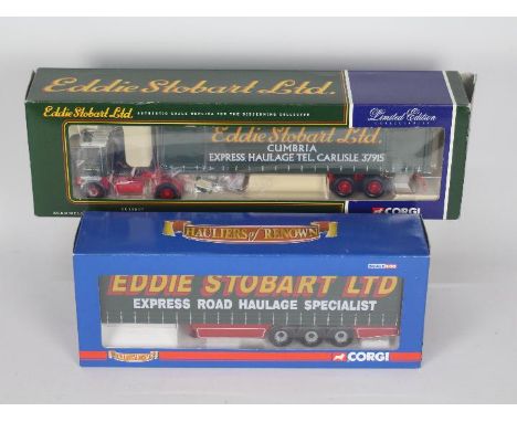 Corgi - two Eddie Stobart 1:50 scale models comprising Scammell Crusader Tautliner with mirrors CC12607 and Curtainside Trail