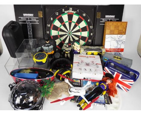 Hubsan - Bush - Prelude - A mixed lot including a dart board with darts, a Bush vintage style Union Jack DAB radio, a Hubsan 