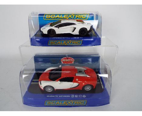 Scalextric - Two models comprising Bugatti Veyron # C3527 and Lamborghini Aventador LP 700-4 # 3526, models appear M in EX bo