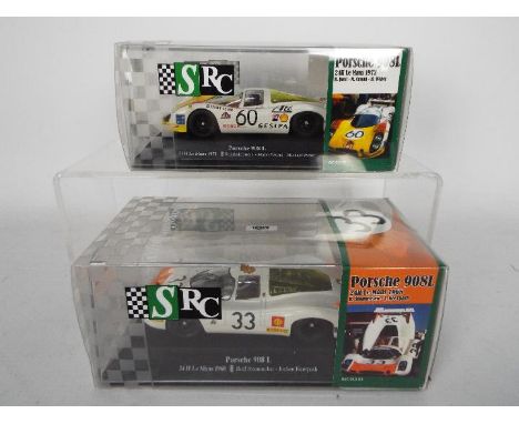 SRC - Two Slot Racing Company Porsche 908L Le Mans models comprising 24 H Le Mans 1968 and 24 H Le Mans 1972, both models app