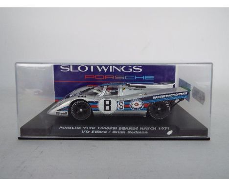 Slotwings - a 1:32 scale slot car. Item is a Porsche 917k 100km brands hatch 1971 with reference code W005-03. Item appears m