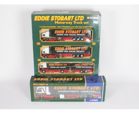 Corgi - two Eddie Stobart 1:50 scale models, Motorway Truck set, (three trucks with trucks in sealed packaging) # 60021 and M