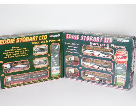 Corgi - an Eddie Stobart Truck set and Playmat, swb lorry, swb lorry with close coupled trailer, two Transit vans, appears mi