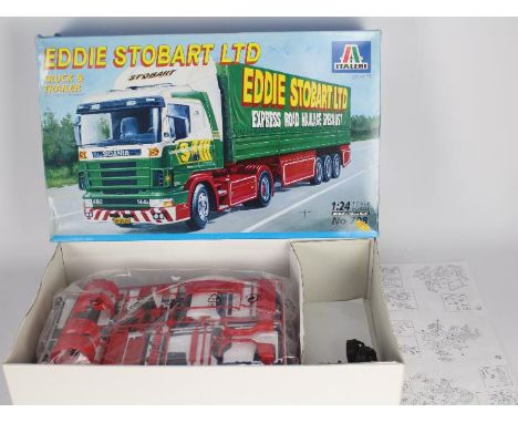 An Eddie Stobart Italeri 1:24 Eddie Stobart Ltd Truck &amp; Trailer Model Kit, no.708, with instructions, parts in factory se