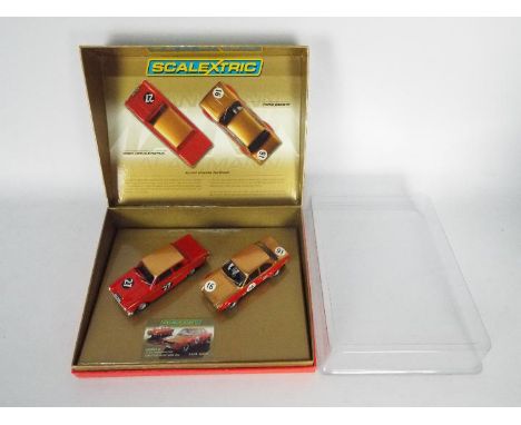 Hornby - 2 x limited edition die-cast model Scalextric racing cars in original box  - lot includes a red Ford Lotus - Cortina