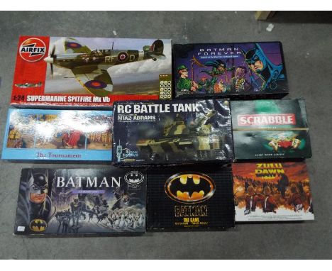 Airfix - Parker Brothers - 8 x boxed games and toys including Batman The Game, Zulu Dawn, a part built Airfix 1:24 scale Spit