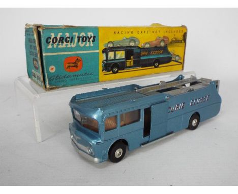 Corgi Toys - A boxed Corgi Toys #1126 Ecurie Ecosse Racing Car Transporter. The model with metallic light blue body, red 'Ecu