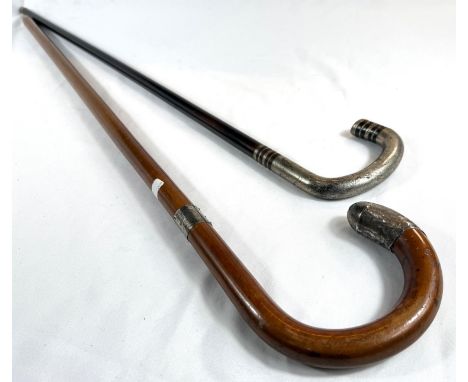 A continental stick with white metal loop handle and inscription dated 1914, 89cms, and another stick (2).