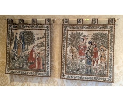 A pair of Medieval style tapestry wall hanging pictures.