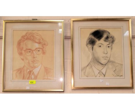 G. R. Corbett, head and shoulders portrait of a young man with curly hair and glasses, sepia pastel, signed, 30x25cm, framed 